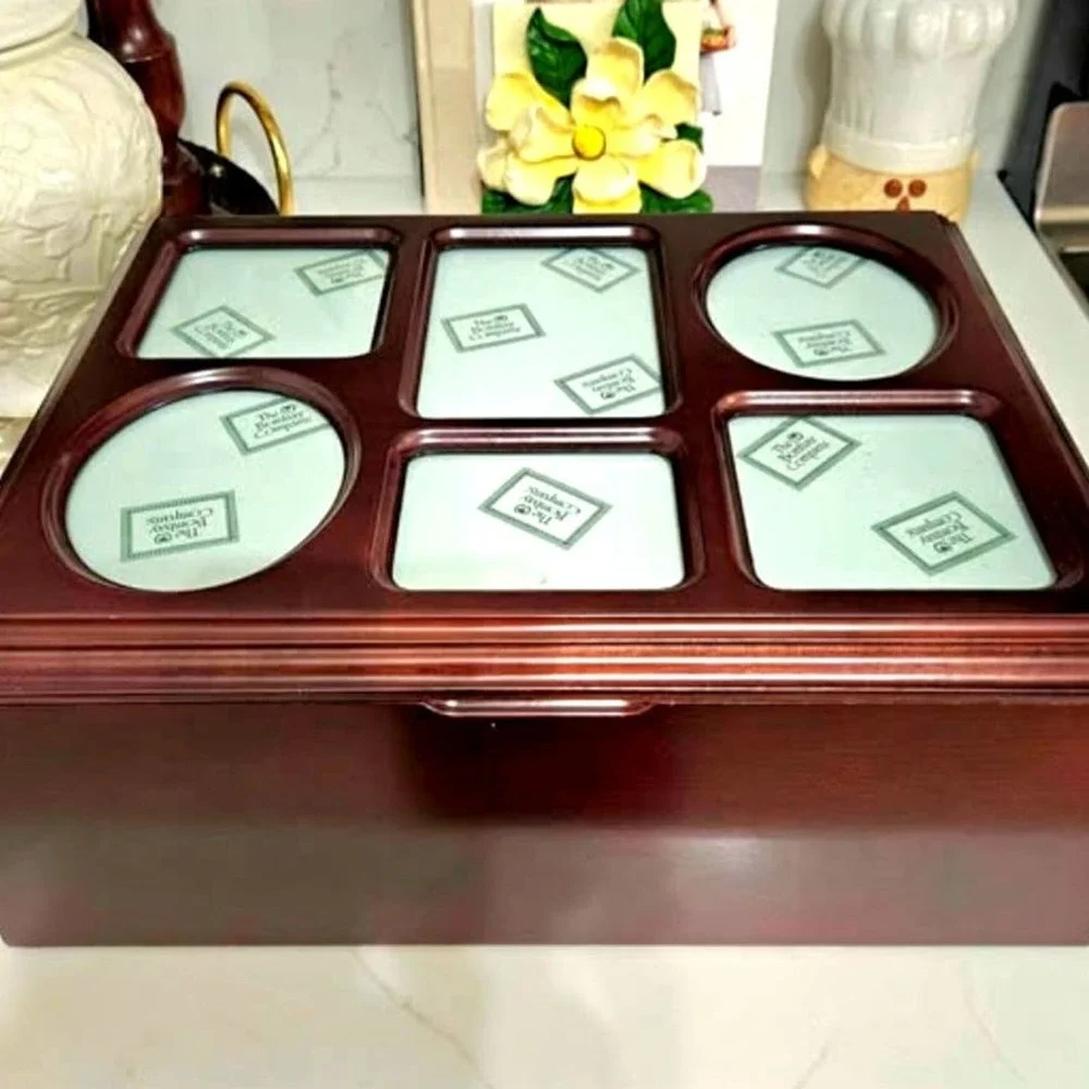 Vintage 1996 The Bombay Company Mahogany Wood Photo Storage Keepsake Box